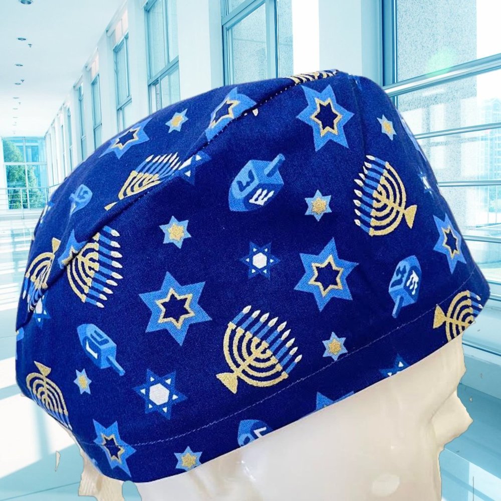 PREMIUM Hanukkah Cap| Scrub Hat| OR Scrub Cap| CRNA Surgical Cap